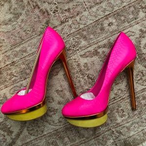 Brian Atwood pink snake pumps